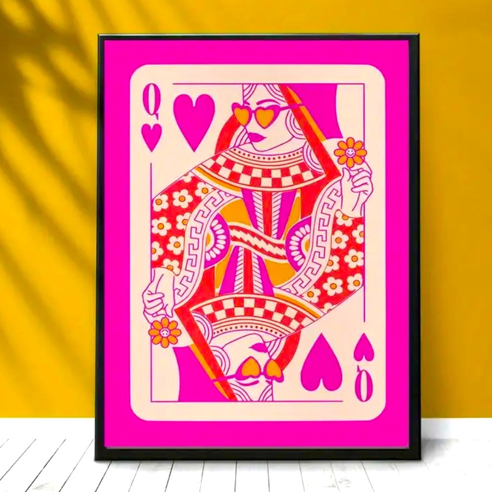Pink Queen of Hearts Canvas Print - Retro Playing Card Wall Art